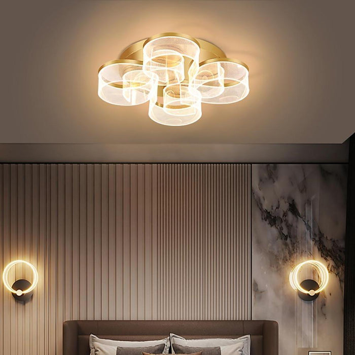 Waved Pattern Flush Mount Ceiling Light Ornate Metal Crystal LED Light