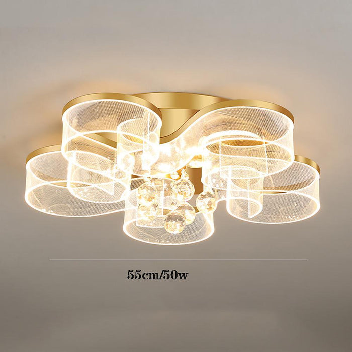Waved Pattern Flush Mount Ceiling Light Ornate Metal Crystal LED Light