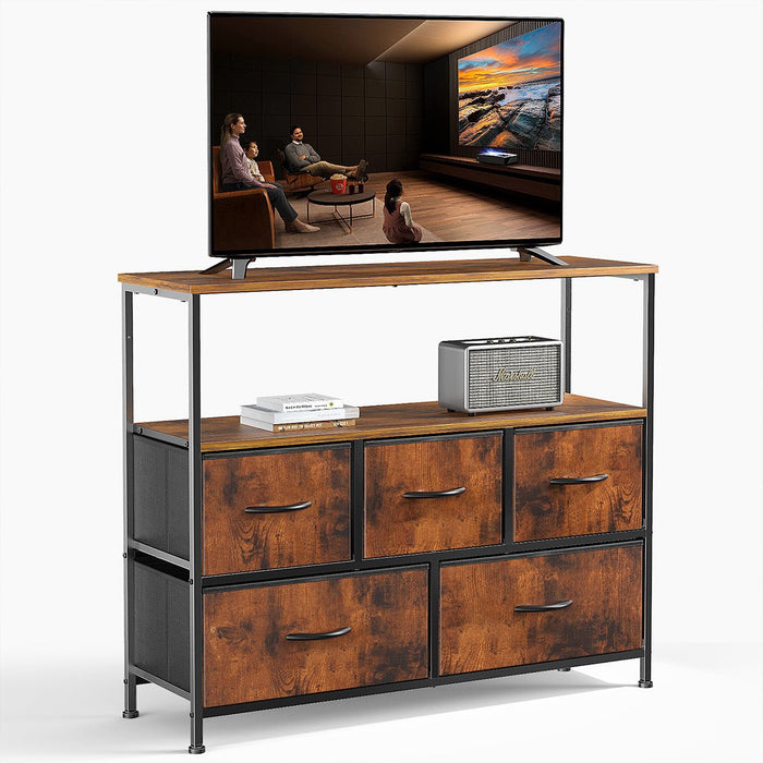 Fabric Storage Dresser, Tall Multi-Drawer Organizer, Wooden Top for Bedroom/Nursery/Closet