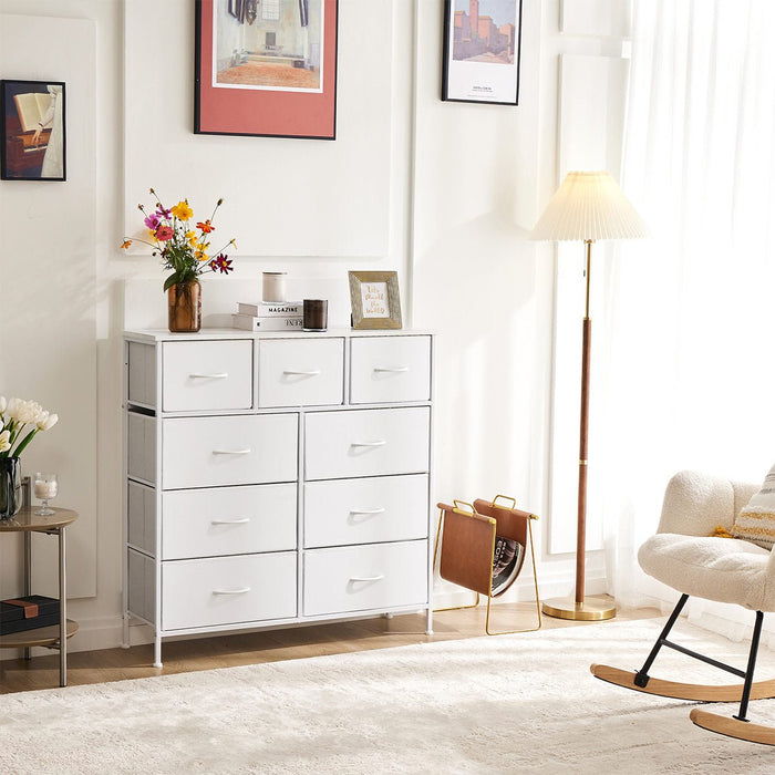 Fabric Storage Dresser, Tall Multi-Drawer Organizer, Wooden Top for Bedroom/Nursery/Closet