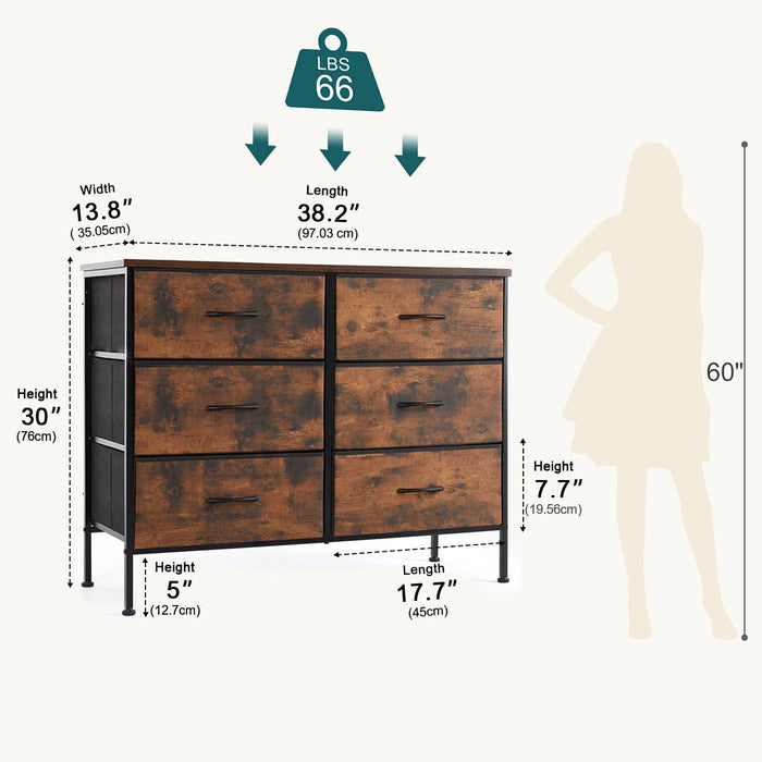 Fabric Storage Dresser, Tall Multi-Drawer Organizer, Wooden Top for Bedroom/Nursery/Closet