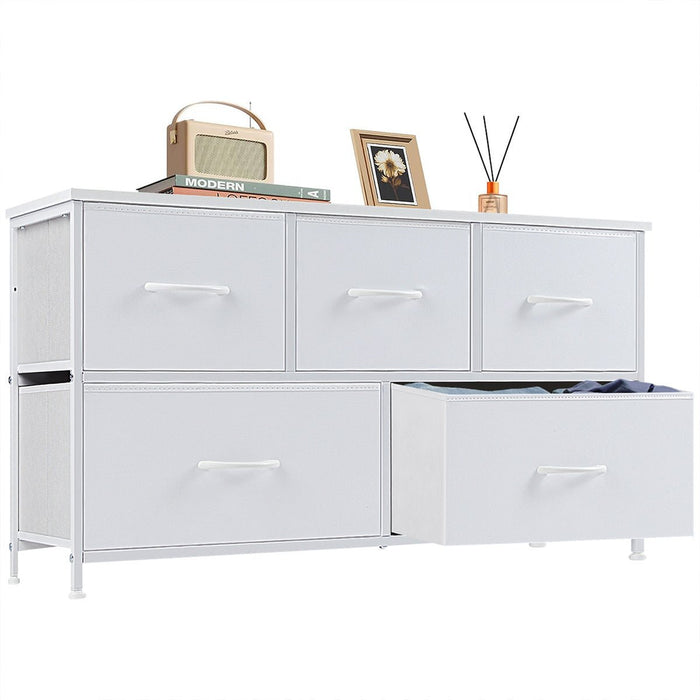 Fabric Storage Dresser, Tall Multi-Drawer Organizer, Wooden Top for Bedroom/Nursery/Closet
