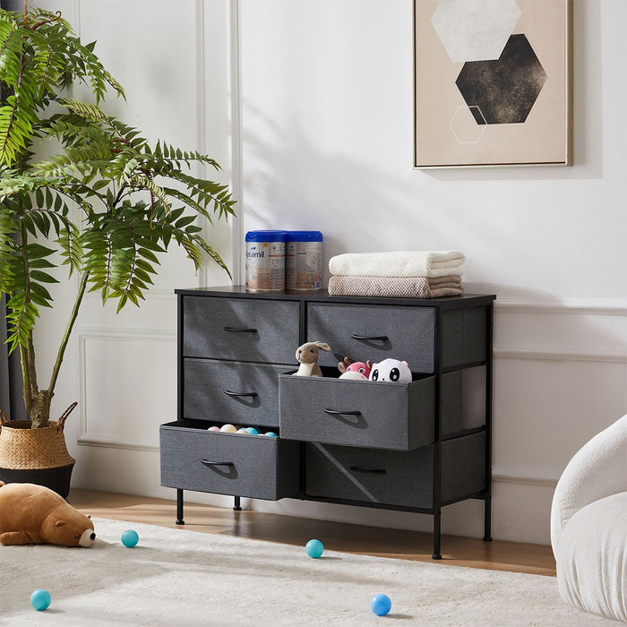 Fabric Storage Dresser, Tall Multi-Drawer Organizer, Wooden Top for Bedroom/Nursery/Closet