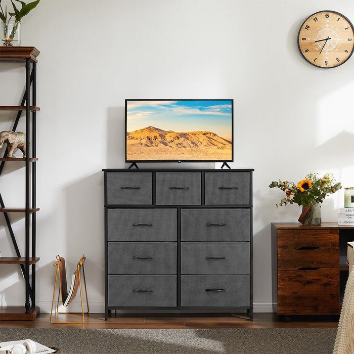 Fabric Storage Dresser, Tall Multi-Drawer Organizer, Wooden Top for Bedroom/Nursery/Closet