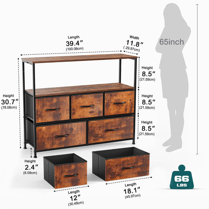 Fabric Storage Dresser, Tall Multi-Drawer Organizer, Wooden Top for Bedroom/Nursery/Closet