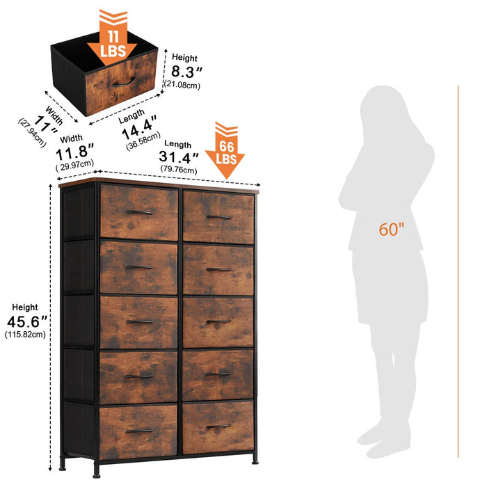Fabric Storage Dresser, Tall Multi-Drawer Organizer, Wooden Top for Bedroom/Nursery/Closet