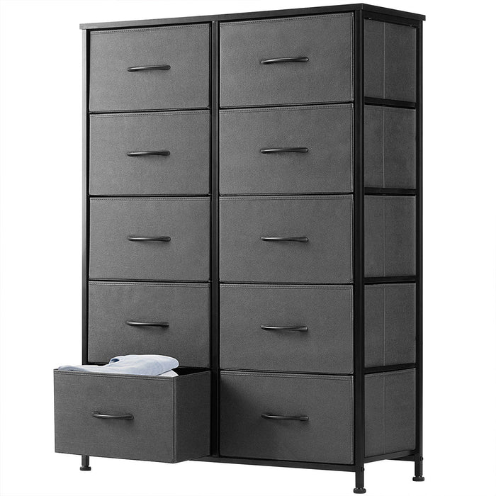 Fabric Storage Dresser, Tall Multi-Drawer Organizer, Wooden Top for Bedroom/Nursery/Closet