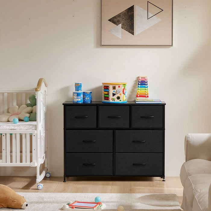 Fabric Storage Dresser, Tall Multi-Drawer Organizer, Wooden Top for Bedroom/Nursery/Closet