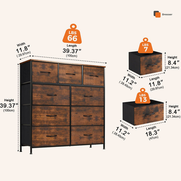 Fabric Storage Dresser, Tall Multi-Drawer Organizer, Wooden Top for Bedroom/Nursery/Closet