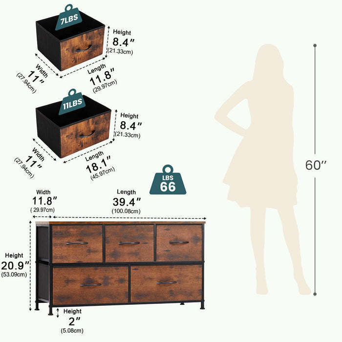Fabric Storage Dresser, Tall Multi-Drawer Organizer, Wooden Top for Bedroom/Nursery/Closet