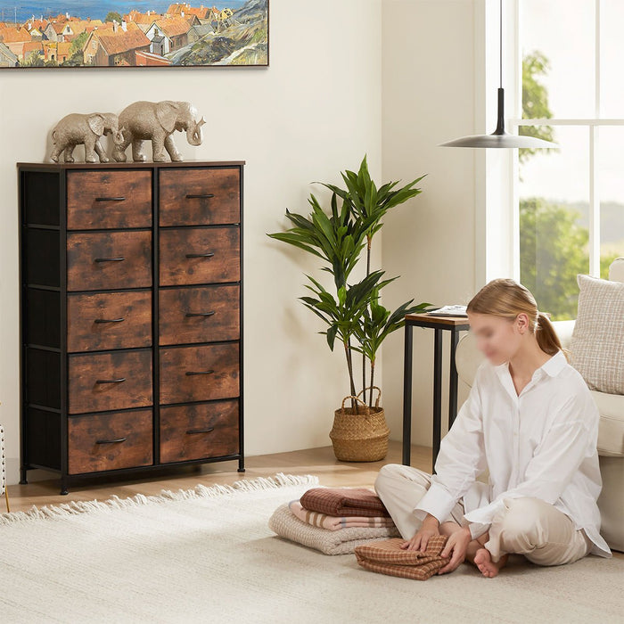 Fabric Storage Dresser, Tall Multi-Drawer Organizer, Wooden Top for Bedroom/Nursery/Closet