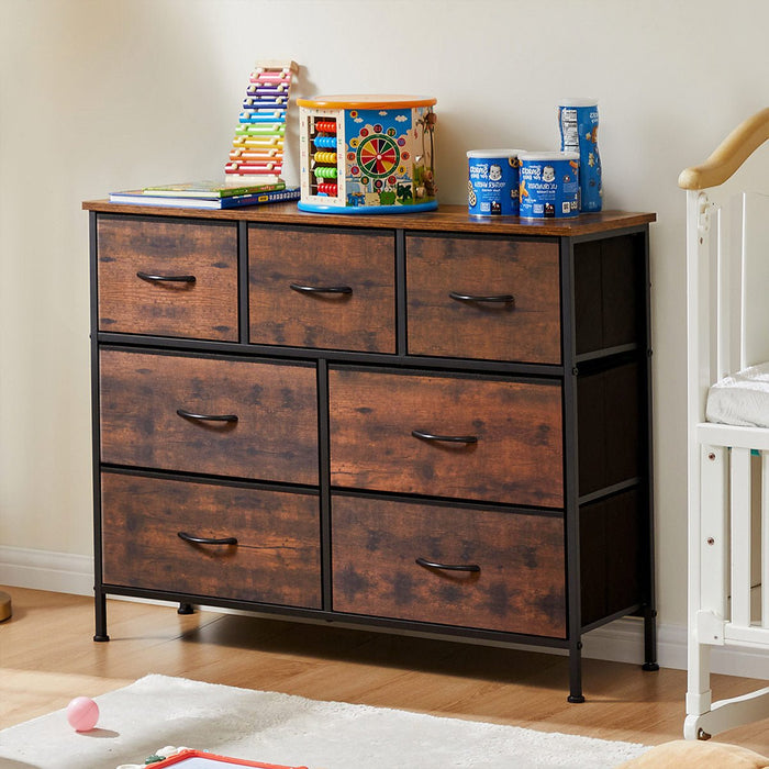 Fabric Storage Dresser, Tall Multi-Drawer Organizer, Wooden Top for Bedroom/Nursery/Closet