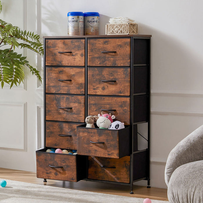 Fabric Storage Dresser, Tall Multi-Drawer Organizer, Wooden Top for Bedroom/Nursery/Closet