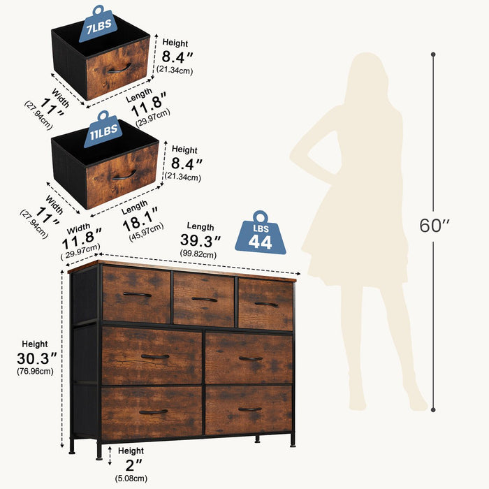 Fabric Storage Dresser, Tall Multi-Drawer Organizer, Wooden Top for Bedroom/Nursery/Closet