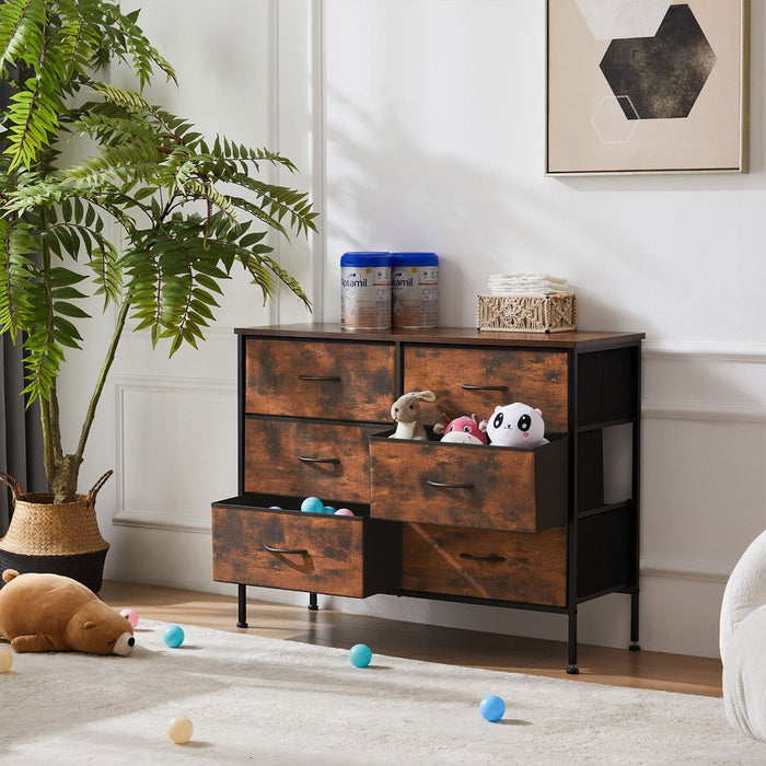 Fabric Storage Dresser, Tall Multi-Drawer Organizer, Wooden Top for Bedroom/Nursery/Closet