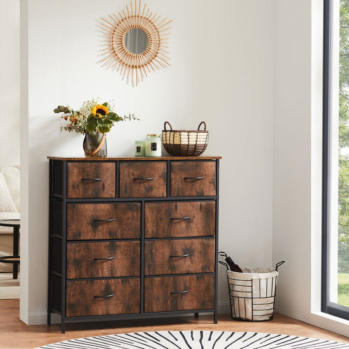 Fabric Storage Dresser, Tall Multi-Drawer Organizer, Wooden Top for Bedroom/Nursery/Closet