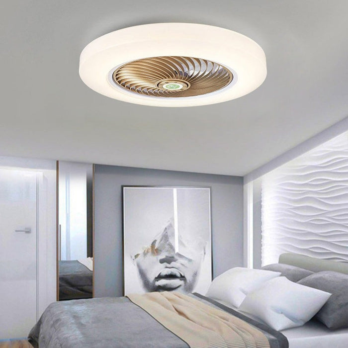 Large Round Acrylic Modern Flush Mount Bladeless Ceiling Fan With LED Light Remote Control