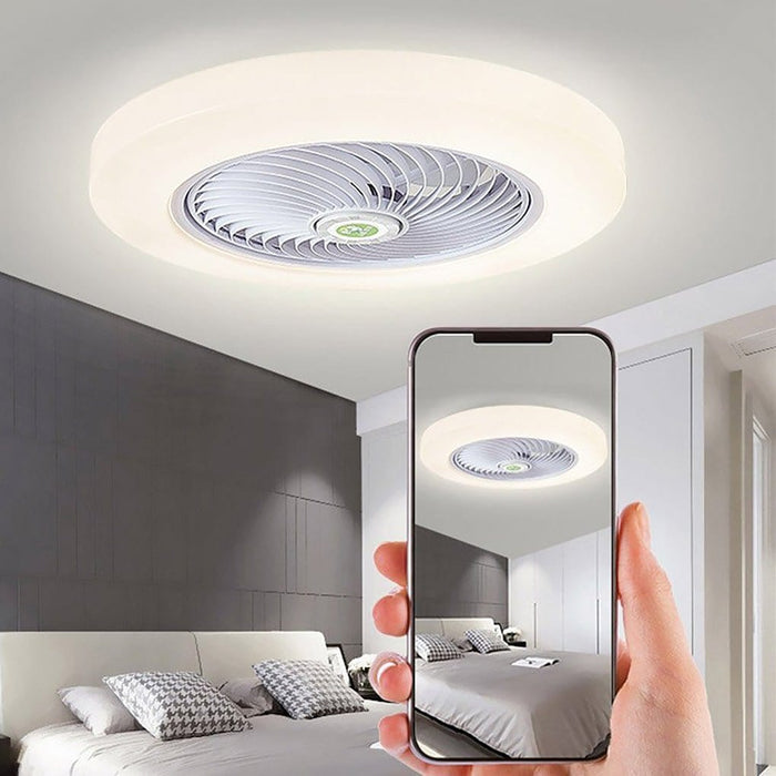 Large Round Acrylic Modern Flush Mount Bladeless Ceiling Fan With LED Light Remote Control