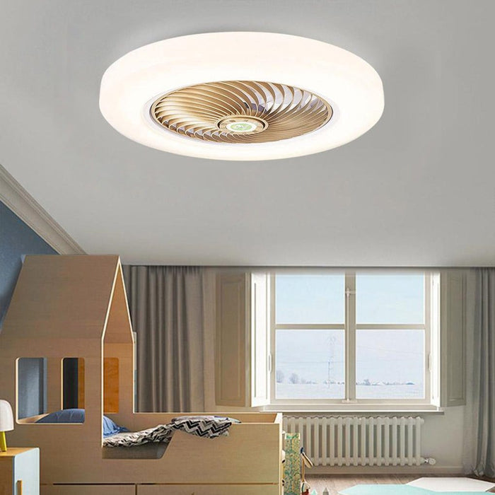 Large Round Acrylic Modern Flush Mount Bladeless Ceiling Fan With LED Light Remote Control