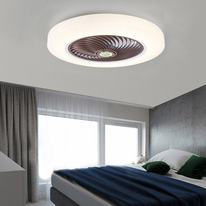 Large Round Acrylic Modern Flush Mount Bladeless Ceiling Fan With LED Light Remote Control