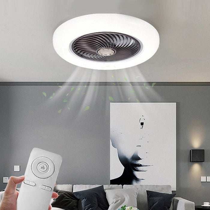 Large Round Acrylic Modern Flush Mount Bladeless Ceiling Fan With LED Light Remote Control