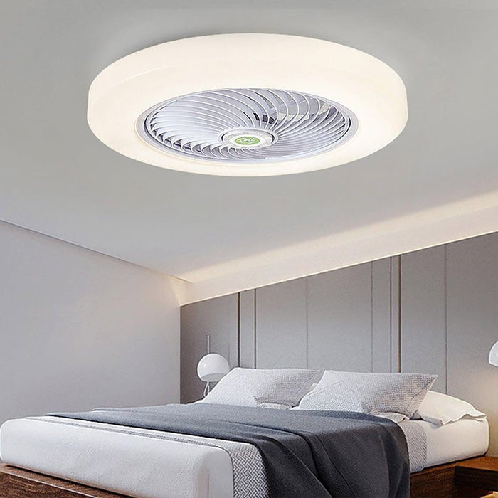 Large Round Acrylic Modern Flush Mount Bladeless Ceiling Fan With LED Light Remote Control