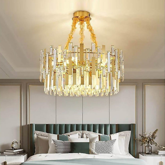 Queen Golden Crystal Chandelier - Modern Luxury. 9/12/17 Lights. Adjustable Height. 110-120V