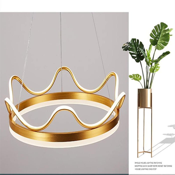 Dimmable Crown Chandelier Pendant  LED Aluminum Acrylic Living Room Ceiling Lights