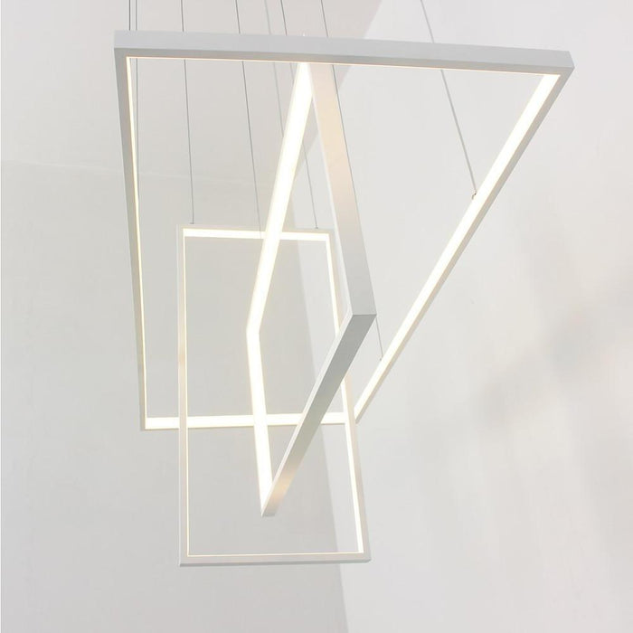 33'' Three-Part Futuristic Square Rectangular Hybrid Aluminum Chandelier with Capable Ambient Lights