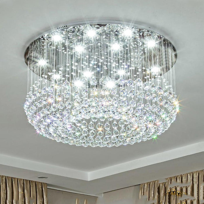 Glass-cicles Crystal LED Chandelier Drum Flush Mount Chandelier