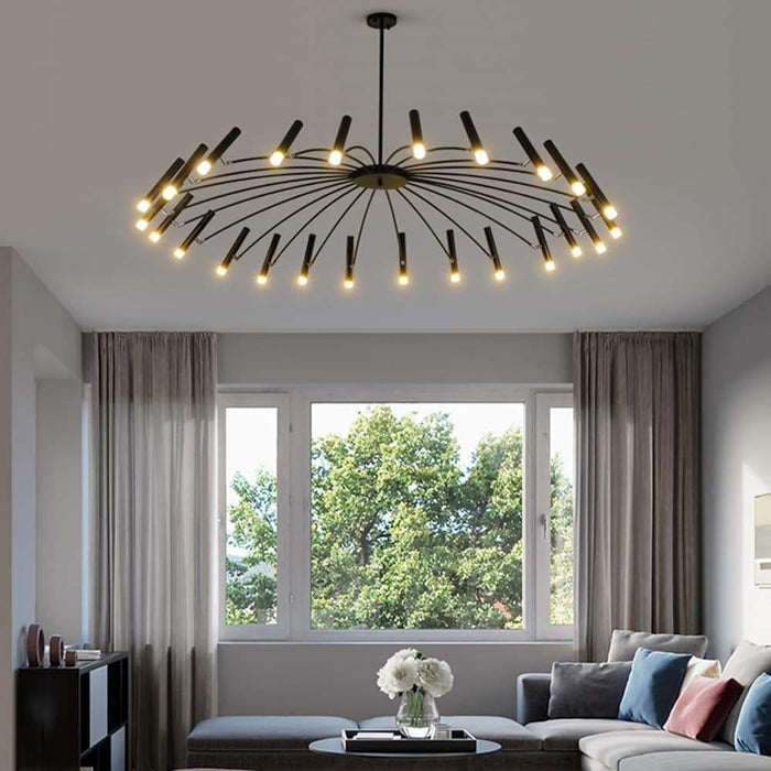 Modern 24-light Streamlined Round Chandelier - 24 LED Bulbs. 63'' Dia. Adjustable Height. Black Finish