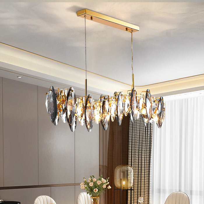 Crystal Chandelier - Modern LED Lighting Fixture, Adjustable Height - Elegant Living Room, Bedroom Decor