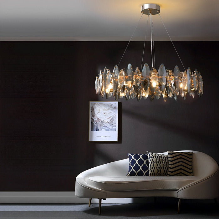 Crystal Chandelier - Modern LED Lighting Fixture, Adjustable Height - Elegant Living Room, Bedroom Decor