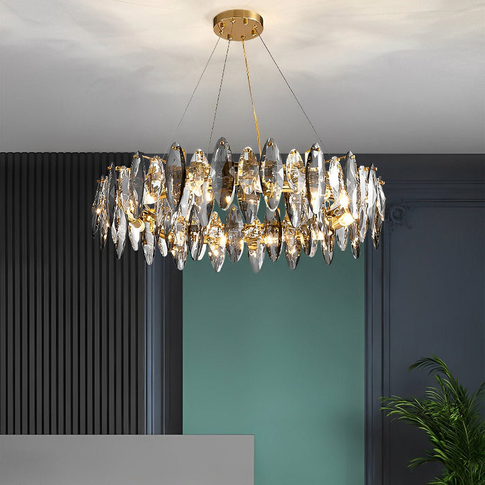 Crystal Chandelier - Modern LED Lighting Fixture, Adjustable Height - Elegant Living Room, Bedroom Decor