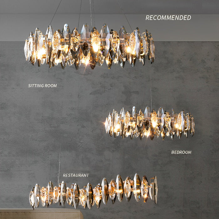 Crystal Chandelier - Modern LED Lighting Fixture, Adjustable Height - Elegant Living Room, Bedroom Decor