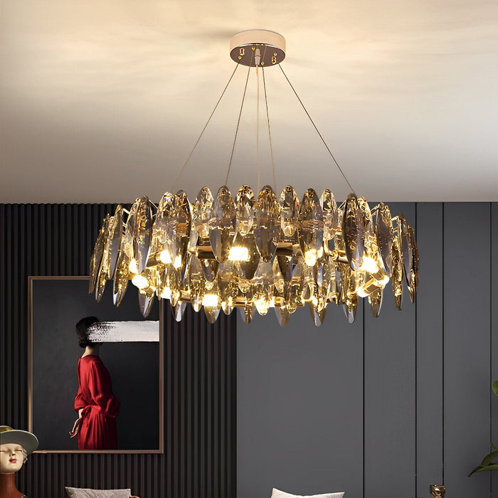 Crystal Chandelier - Modern LED Lighting Fixture, Adjustable Height - Elegant Living Room, Bedroom Decor