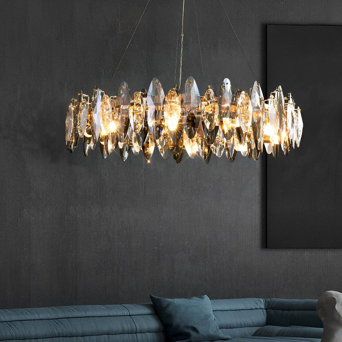 Crystal Chandelier - Modern LED Lighting Fixture, Adjustable Height - Elegant Living Room, Bedroom Decor