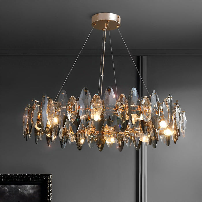 Crystal Chandelier - Modern LED Lighting Fixture, Adjustable Height - Elegant Living Room, Bedroom Decor