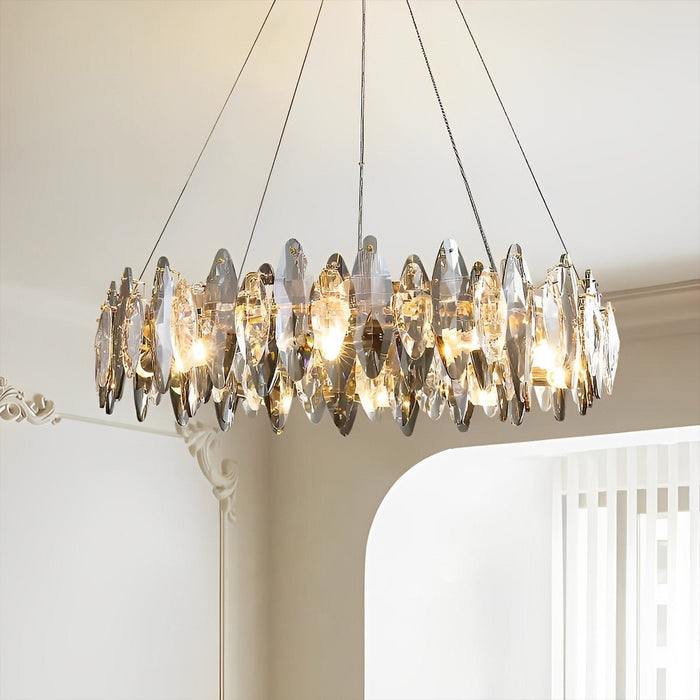 Crystal Chandelier - Modern LED Lighting Fixture, Adjustable Height - Elegant Living Room, Bedroom Decor