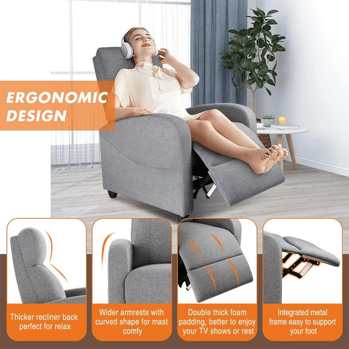 Manual Recliner Chair - Winback Design, Massage / Heating - Single Sofa for Living Room Comfort