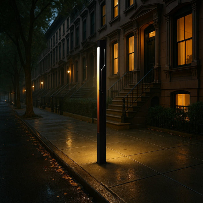Rectangle LED Column Outdoor Post Light - Modern Ash Black Finish / Minimalist Design, Garden Pathway Lighting