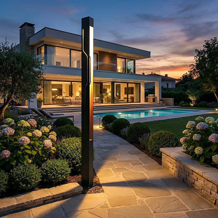 Rectangle LED Column Outdoor Post Light - Modern Ash Black Finish / Minimalist Design, Garden Pathway Lighting