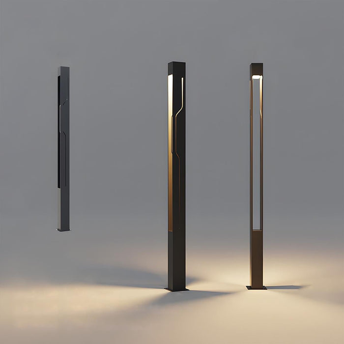 Rectangle LED Column Outdoor Post Light - Modern Ash Black Finish / Minimalist Design, Garden Pathway Lighting