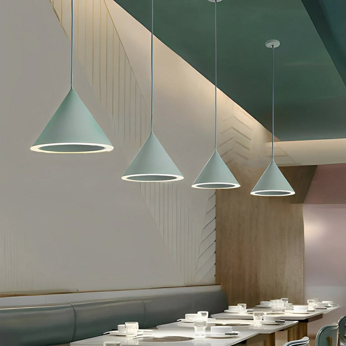Conical LED Macaron Color Nordic Pendant Light - Modern Ceiling Fixture, Adjustable Height, Kitchen Island Dining Room Accent