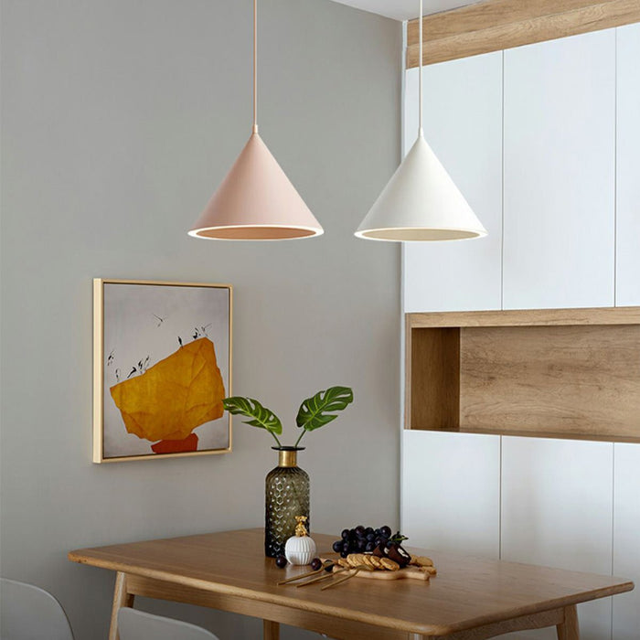 Conical LED Macaron Color Nordic Pendant Light - Modern Ceiling Fixture, Adjustable Height, Kitchen Island Dining Room Accent
