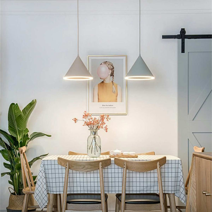 Conical LED Macaron Color Nordic Pendant Light - Modern Ceiling Fixture, Adjustable Height, Kitchen Island Dining Room Accent