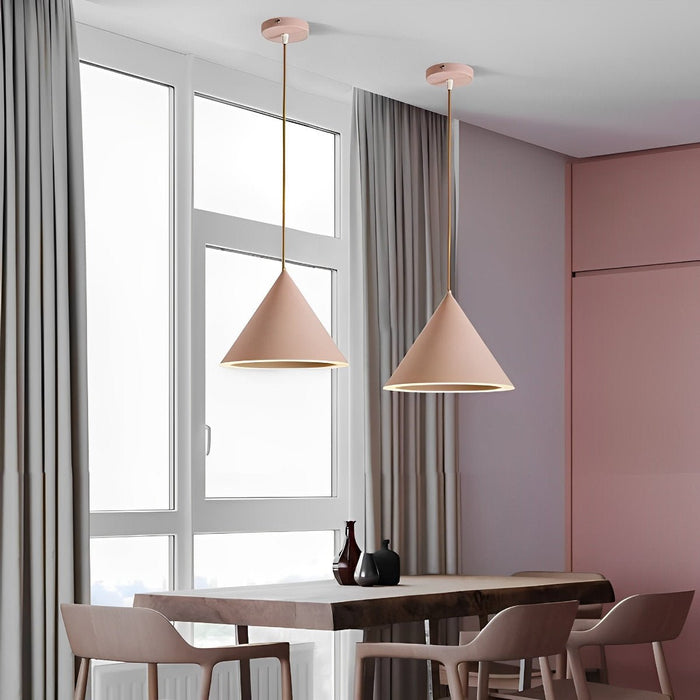 Conical LED Macaron Color Nordic Pendant Light - Modern Ceiling Fixture, Adjustable Height, Kitchen Island Dining Room Accent