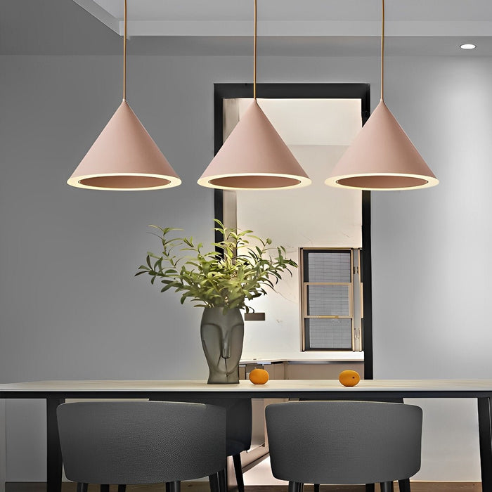 Conical LED Macaron Color Nordic Pendant Light - Modern Ceiling Fixture, Adjustable Height, Kitchen Island Dining Room Accent