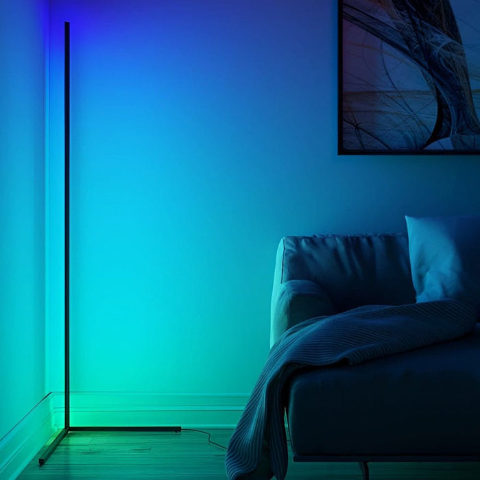 Minimalist RGB Dimming Strip LED Corner Floor Lamp with APP or Remote Control Standing Light