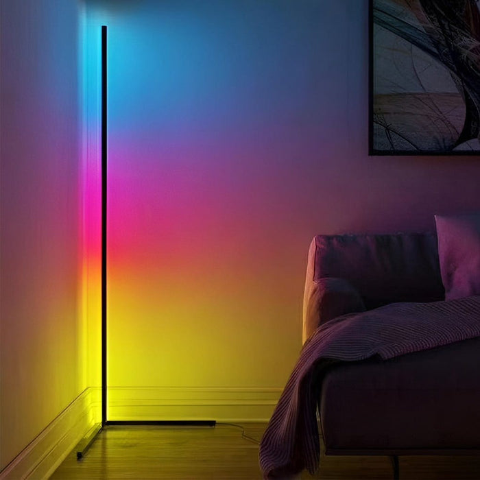 Minimalist RGB Dimming Strip LED Corner Floor Lamp with APP or Remote Control Standing Light